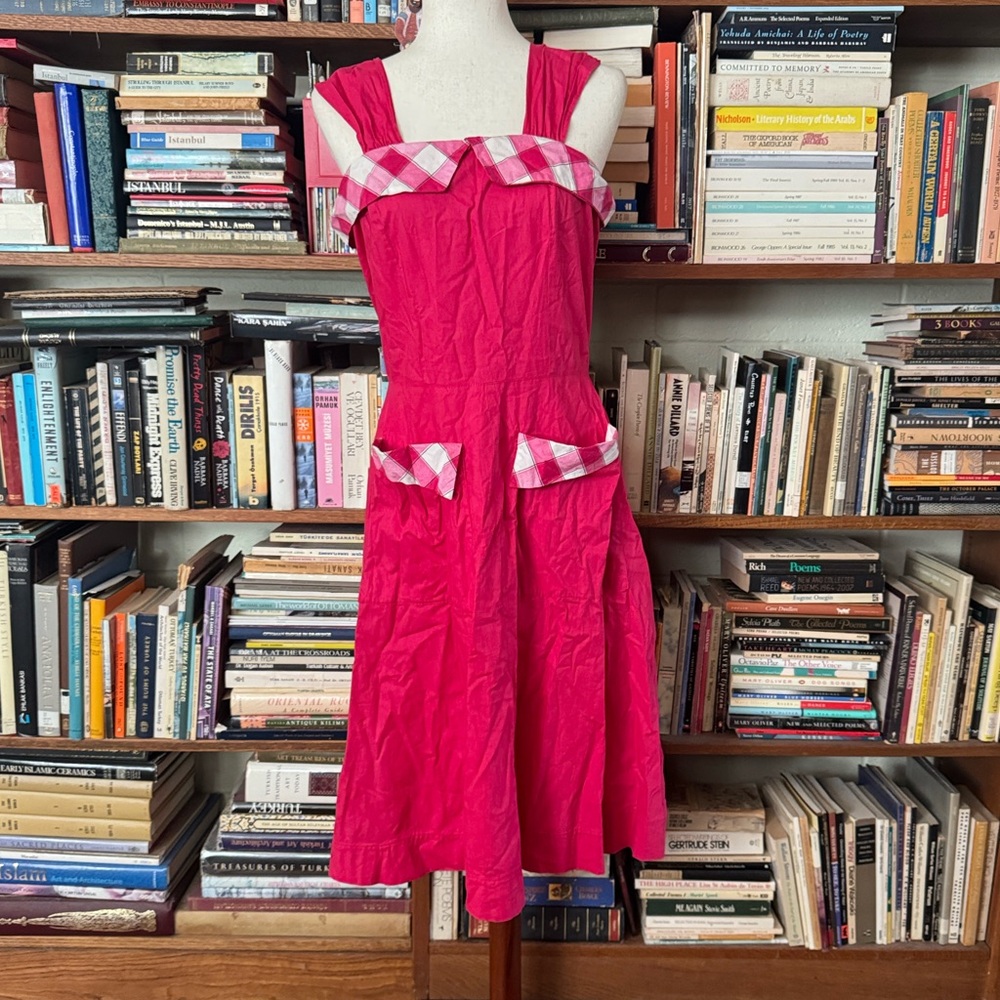 VTG 50s Casual Bright Pink Fuchsia Magenta Gingham Summer Sun Dress